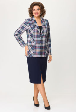 Костюм БелЭльСтиль 412/597 синяя клетка + синий однотон