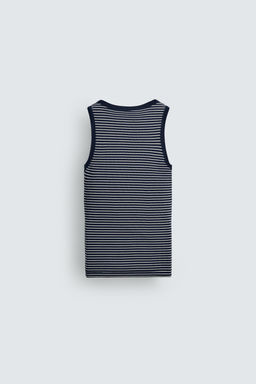 CAMISETA TANK JACQUARD RAYAS X AARON LEVINE / Azul / Blanco