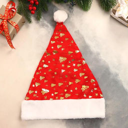 Колпак новогодний Ёлочки и звёзды 29х40 см, красный