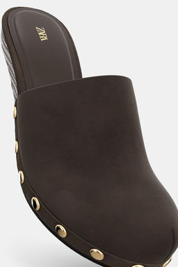 SPLIT SUEDE STUDDED KITTEN CLOGS - Zara фото 12