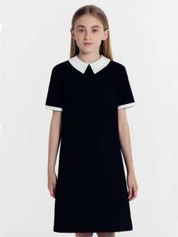 Платье черное с белым воротником и вставкой в рукавах для девочек - Mark formelle фото 5