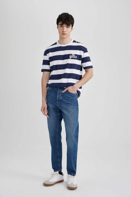 Футболка с короткими рукавами и круглым вырезом обычного кроя в полоску сзади с принтом - Defacto фото 2