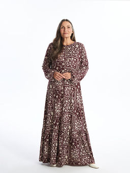 Bisiklet Yaka Desenli Uzun Kollu Elbise