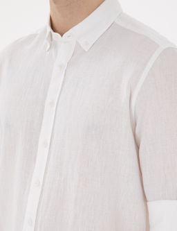Рубашка Pierre Cardin Regular Fit белая с льном