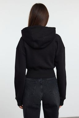 Siyah Crop Oversize Orme Sweatshirt TWOAW25SW00302