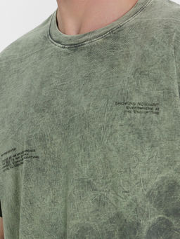 Футболка мужская серая с обработкой эйсид ACID WASH серый +печать 111858