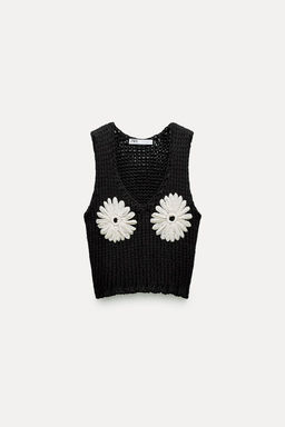FLORAL KNIT CROCHET TOP - Zara фото 3