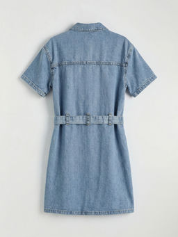 G?mlek Yaka K?sa Kollu K?z ?ocuk Jean Elbise