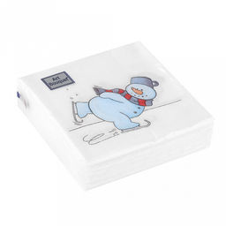 Салфетки бумажные Art Bouquet 20х20см, 2-х слойные, 30 штук в упаковке, 100% целлюлоза, Снеговик на коньках (Россия)