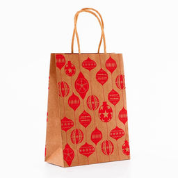 Цена за 4 шт. Пакет крафт с тиснением, круглая ручка, «Ёлочные игрушки» 15×21×8 см