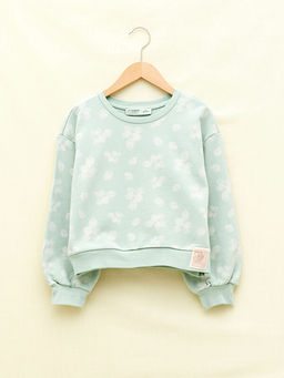 Bisiklet Yaka Bask?l? Uzun Kollu K?z ?ocuk Sweatshirt