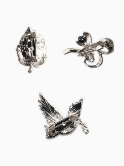 Броши "Голубь, листик, подснежник" (набор 3шт), цветной в серебре