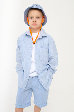 Рубашка-хенли Лен, голубой меланж - Inzibe фото 7