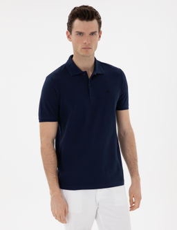 Lacivert Regular Fit %100 Pamuk Polo Yaka Basic Ti__rt