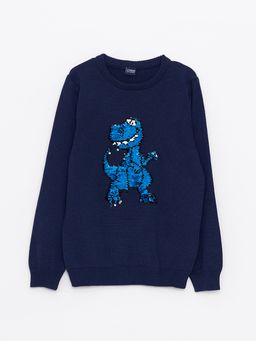 Bisiklet Yaka ?ift Y?nl? Payetli Uzun Kollu Erkek ?ocuk Triko Kazak