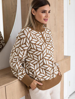 VILATTE / Джемпер с воротом на молнии двуслойной жаккардовой вязки с кашемиром  фото 4