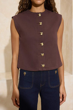 Ozel Koleksiyon Kahverengi Dugme Detayl? Denim Yelek TWOAW26YE00013