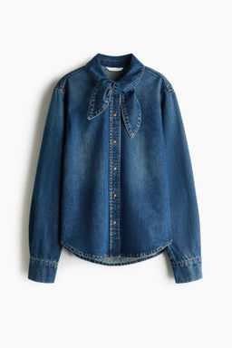 Camisa denim con cuello lazo