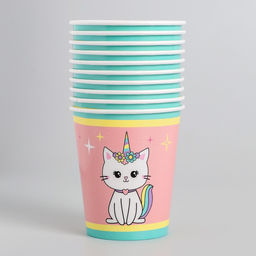 Цена за 10 шт. Стакан бумажный Радужная кошка, 250 мл - Страна карнавалия фото 3