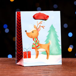 Цена за 12 шт. Пакет ламинированный Рождественский олень 11,5 х 14,5 х 6 см