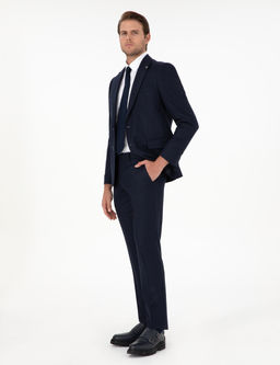 Lacivert Slim Fit Y_n Tak_m Elbise