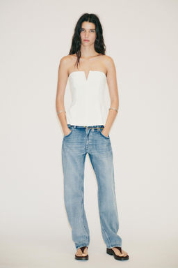 LINEN-EFFECT STRAPLESS TOP