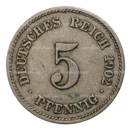 Монета 5 пфеннигов 1902 года Е Германия