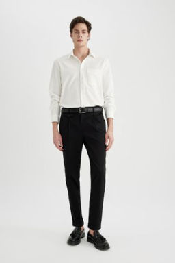 Twill Pantolon Tapered Fit Cepli Basic Duz Duble Paca