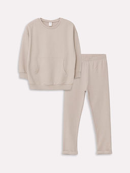 Bisiklet Yaka Uzun Kollu Basic Erkek Bebek Sweatshirt ve Tayt Pantolon 2li