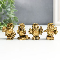 Набор фигурок «Учёные совушки», 4 шт., полистоун под бронзу, 3.8×1.5×3 см