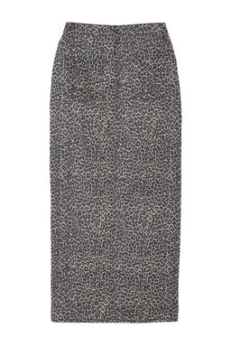 TRENDYOLMILLA Cok Renkli Leopar Desenli Kahverengi Midi Denim Etek TWOAW25ET00009 фото 9