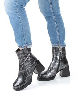 04-ZYM936 BLACK SILVER Ботильоны зимние женские (натуральная кожа, натуральный мех)