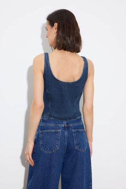 Limited Edition Mavi Ask?l? Crop %100 Pamuk Denim Bluz TWOSS26BZ00427 - Trendyolmilla фото 4