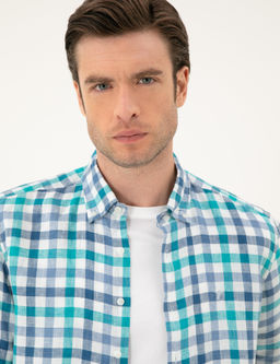 Turkuaz Regular Fit %100 Keten G_mlek