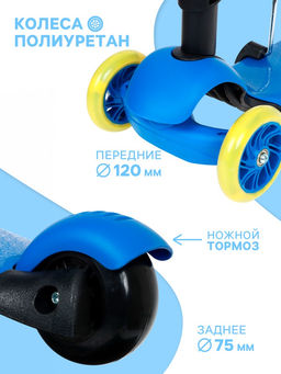 Самокат 2 в 1 GRAFFITI, с корзинкой, колёса PU 120/75 мм, синий