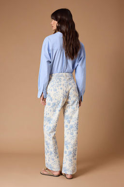 Cok Renkli DOKUMLU Cicek Bask?l? %100 Pamuk Yuksek Bel Wide Leg Jeans TWOSS26JE00222 - Trendyolmilla фото 7
