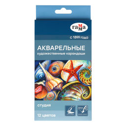 Карандаши Гамма акварельные "Студия" 12цв., с кистью (110822_12)