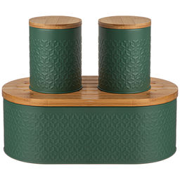 ХЛЕБНИЦА AGNESS 33,8Х18Х12СМ С 2-МЯ БАНКАМИ Д/СЫП. ПРОД. D10СМ, H11СМ, GREEN