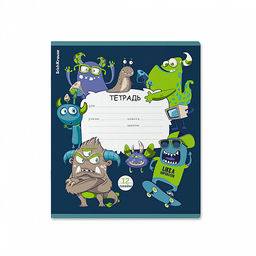 Цена за 10 шт. Тетрадь школьная ученическая ErichKrause Monsters, 12 листов, линейка (в плёнке по 10 шт.)_MIX-PACK фото 5
