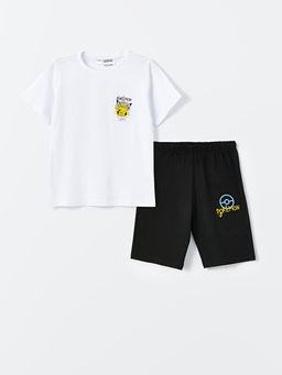 Bisiklet Yaka Pikachu Bask?l? K?sa Kollu Erkek ?ocuk ?ortlu Pijama Tak?m?