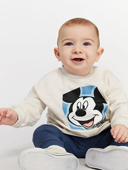 Mickey Mouse Bask?l? Erkek Bebek Sweatshirt ve E?ofman Alt 2li