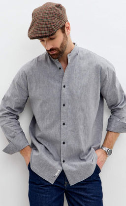 Рубашка д/р лен F511-0480 green-grey