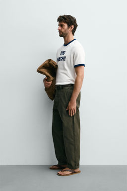 CAMISETA RIB CONTRASTE TEXTO / Blanco roto - Zara фото 4