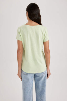 Базовая футболка из 100% хлопка с короткими рукавами и круглым вырезом стандартного кроя - Defacto фото 5