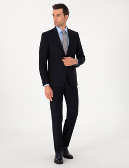 Lacivert Slim Fit %100 Y_n Mono Yaka Tak_m Elbise