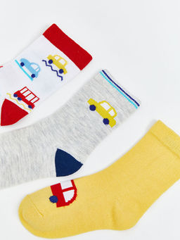 Bask?l? Erkek ?ocuk Soket ?orap 3l?