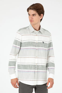 Мужская рубашка цвета хаки с длинным рукавом