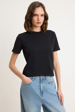 Siyah-Beyaz Kal?n Pamuklu Tok Kumasl? Regular Kesim Orme T-Shirt Orme T-Shirt TWOSS26TS00302 - Trendyolmilla фото 5