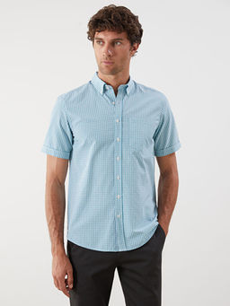 Regular Fit K?sa Kollu Ekose Poplin Erkek G?mlek