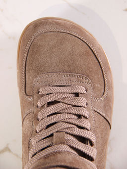 Кеды босоногие женские демисезонные 211.NATAbr.Серо-коричневая замша/Байка